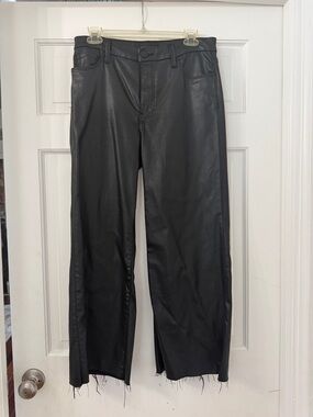 Kut from the Kloth Meg Wide Leg Coated Black Faux Leather raw hem jeans